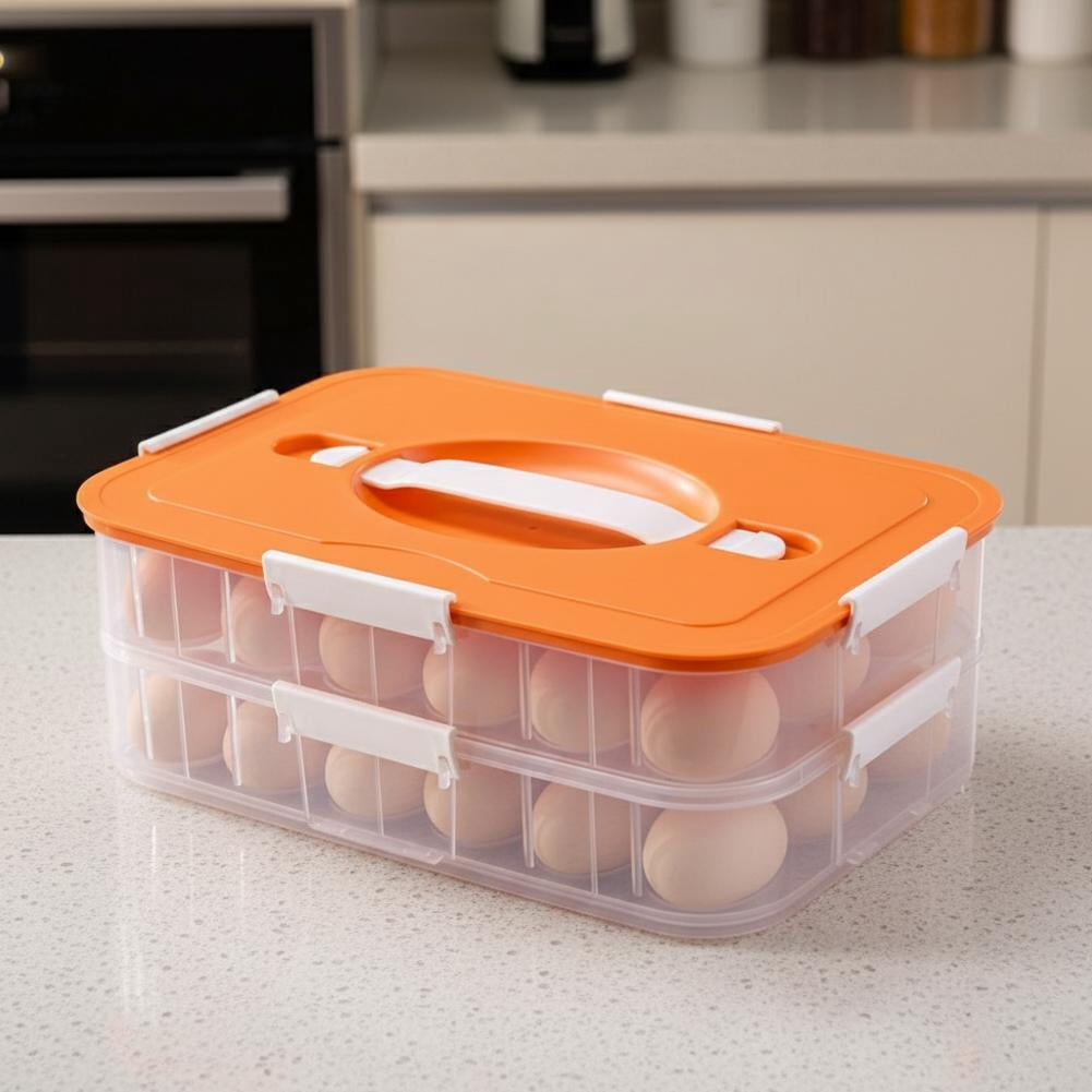 Stackable Egg Storage Container with Lid 2-Layer Plastic Holder, Leak-Proof Design with Handle and Secure Lock for Refrigerator Organization Holds Up to 36 Eggs