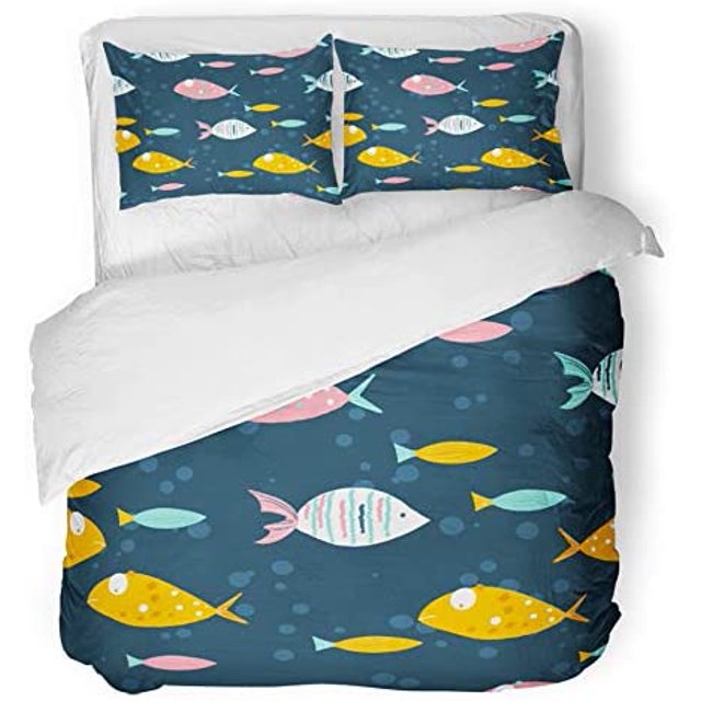 Juego de ropa de cama ABPHQTO 3 piezas diseño de peces divertidos de acuario azul