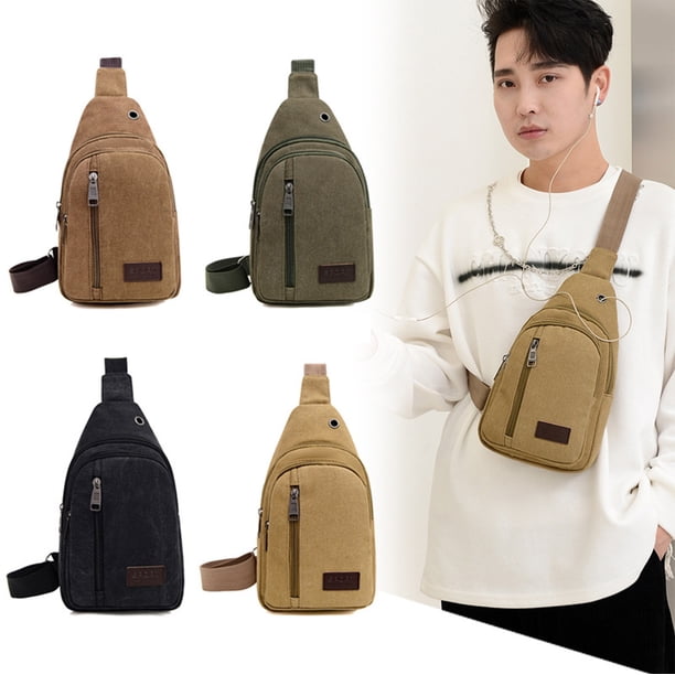 Xihbxyly Bolsa de Lona para Exteriores, con Tres Cremalleras Gruesas, Correa Ajustable, Práctico Bolsillo Frontal con Cremallera, Material Suave y Transpirable, Uso Diario, Accesorio de Viaje, Tamaño