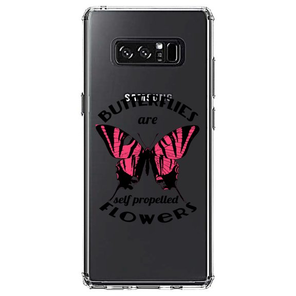 DistinctInk Clear Shockproof Hybrid Case for Samsung Galaxy Note 8 - TPU Bumper Acrylic Back Tempered Glass Screen Protector - Butterflies are Self Propelled Flowers