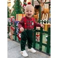 thumbnail image 4 of Loicainy Baby Toddler Boy Christmas Outfit 6 12 18 24 Months 2T 3T 4T Long Sleeve Shirt and Velvet Suspender Pants Clothes Set, 4 of 9