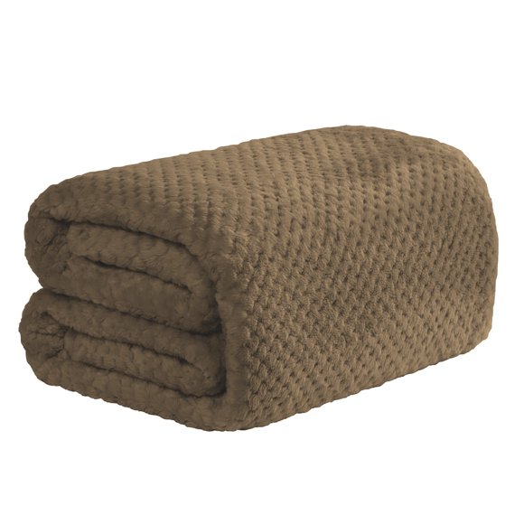 Cozeii 180x200cm Brown Flannel Blanket, Double-Sided Coral Fleece Plush Throw with Pineapple Plaid, Skin-Friendly AC Bed/Sofa Cover & Nap Blanket
