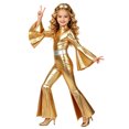 thumbnail image 2 of Miaeowve Girls Metallic Long Sleeve Flared Jumpsuits 70s Party Outfit Disco Hippie Fancy Dress Up Gold 10, 2 of 7