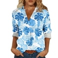 thumbnail image 1 of Camisas de cuello de la tripulación de manga corta para las mujeres hawaiana impreso cuello acampanado blusa casual suave verano playa top, 1 of 6