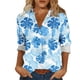 thumbnail image 1 of Camisas de cuello de la tripulación de manga corta para las mujeres hawaiana impreso cuello acampanado blusa casual suave verano playa top, 1 of 6