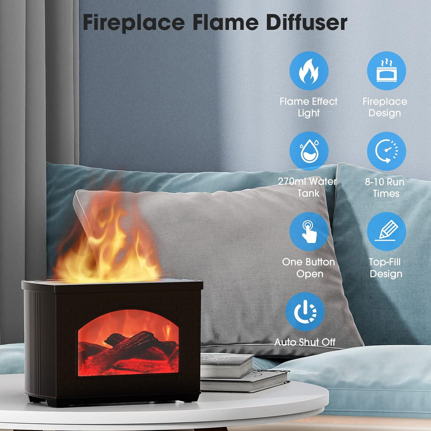 Durcord 3-in-1 270ml Aroma Diffuser, Flame Diffuser Humidifier with Fireplace Light for Room, Black - Walmart.ca