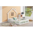 thumbnail image 4 of Harper & Bright Designs Wood Full Size House Platform Bed with Guardrail, Solid Wood Floor Bed Frame with House-Shaped Headboard for Kids, White, 4 of 18