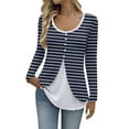 thumbnail image 2 of Women Fake Two Piece Patchwork Tunic Top Loose Crew Neck Button Up Henley Shirts Long Sleeve Dressy Casual Blouse, 2 of 6