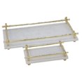 thumbnail image 1 of Benzara BM205204 Rectangular Marble Tray with & Metal Handle, White & Gold - Set of 2, 1 of 1