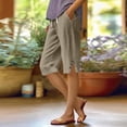 thumbnail image 2 of Cotton Linen Capris for Women Casual Summer Straight Leg Loose Trousers Drawstring Elastic Waist Pull On Pants with Pockets Light Brown S, 2 of 7