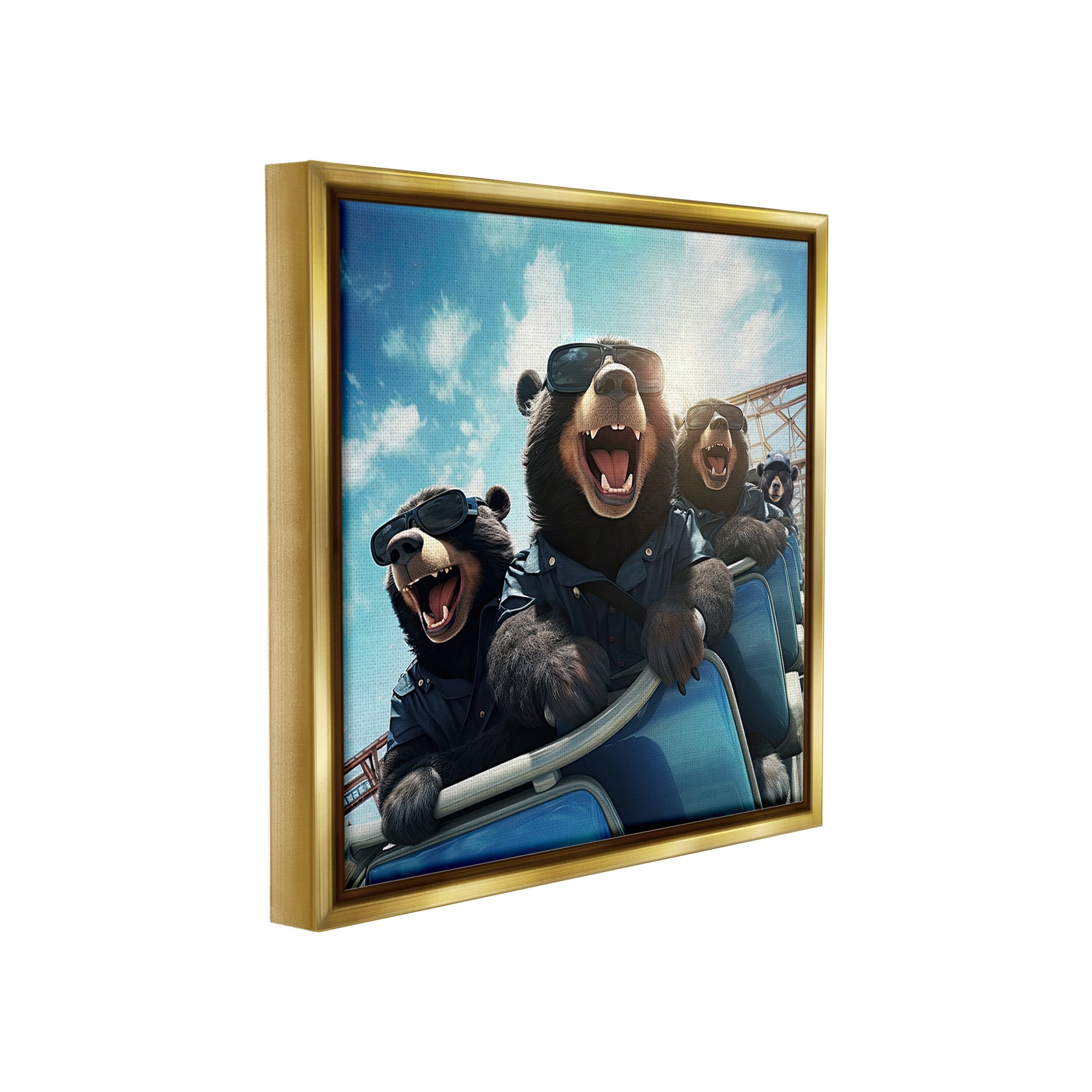 Stupell Industries Bears on Rollercoaster Animals & Insects Painting Gold Floater Framed Canvas Art Print Wall Art, 25 x 25