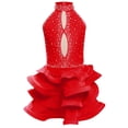 thumbnail image 2 of Yruioon Big Girls Salsa Rumba Chacha Dance Dress Rhinestones Latin Jazz Dancer Costume Backless Leotard Burgundy 8, 2 of 3