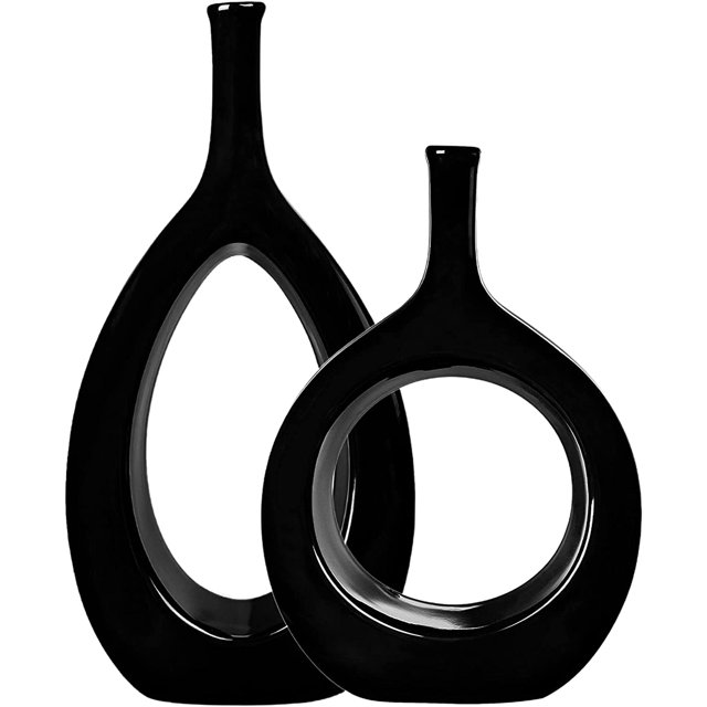 Samawi Black Vase Set of 2 Black Ceramic Vase Black Decor Black Vase