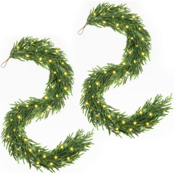 12FT Christmas Garlands (2 x 6FT) - Real Touch Norfolk Pine Artificial Greenery for Mantle, Stairs, Fireplace, Indoor & Outdoor Christmas Decorations