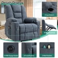 thumbnail image 4 of VIVIJASON Power Lift Chair Electric Recliner for Elderly Heated Vibration Massage Soft Fabric Recliner Chair with 2 Remote Controls, USB Ports, Side Pockets & Cup Holders for Living Room (Blue), 4 of 7