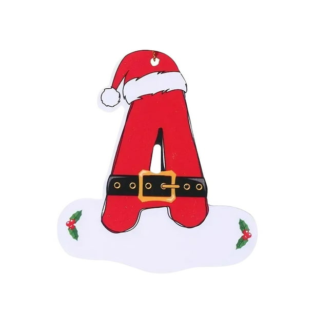 pstuiky 26 adornos navideños con forma de letras, de madera roja, para el árbol de Navidad. Adornos colgantes con letras del alfabeto para decorar el árbol de Navidad.