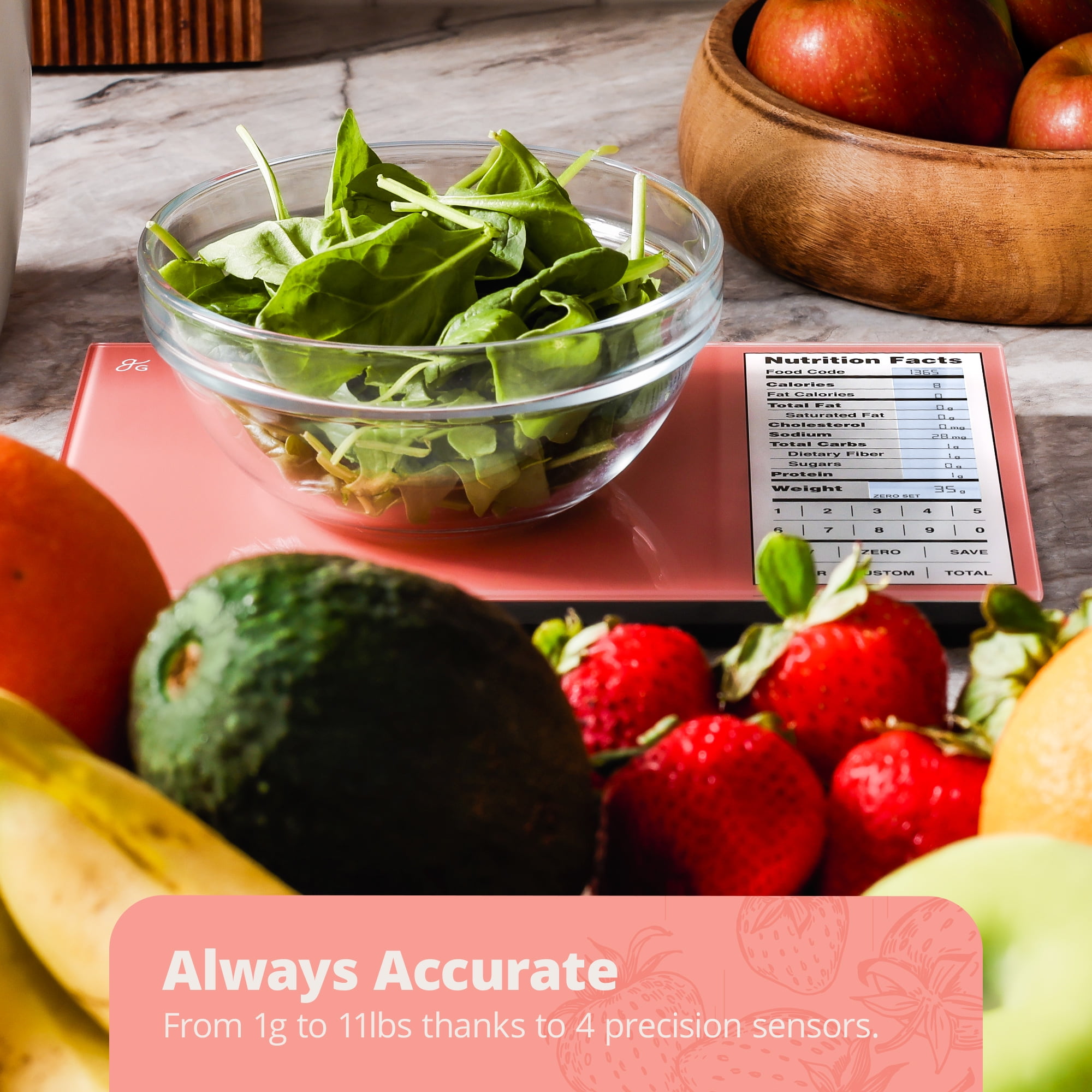 Greater Goods Digital Nutrition Scale with Glass Surface, Pink