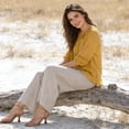 thumbnail image 6 of CIENVNSTG Two Piece Sets for Women Summer Casual 3/4 Sleeve Embroidered Tops Capri Pant Cotton Linen Lounge Set with Pockets Matching Sets Yellow M-2, 6 of 6