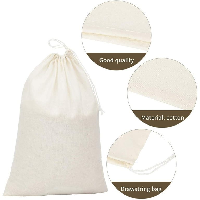 15 Packs Muslin Bags with Drawstring Canvas Large Storage Cloth