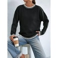thumbnail image 5 of Womens Oversized Sweaters Crewneck Color Block Winter Sweater Lantern Sleeve Side Slit Knit Pullover Tops Black L, 5 of 7