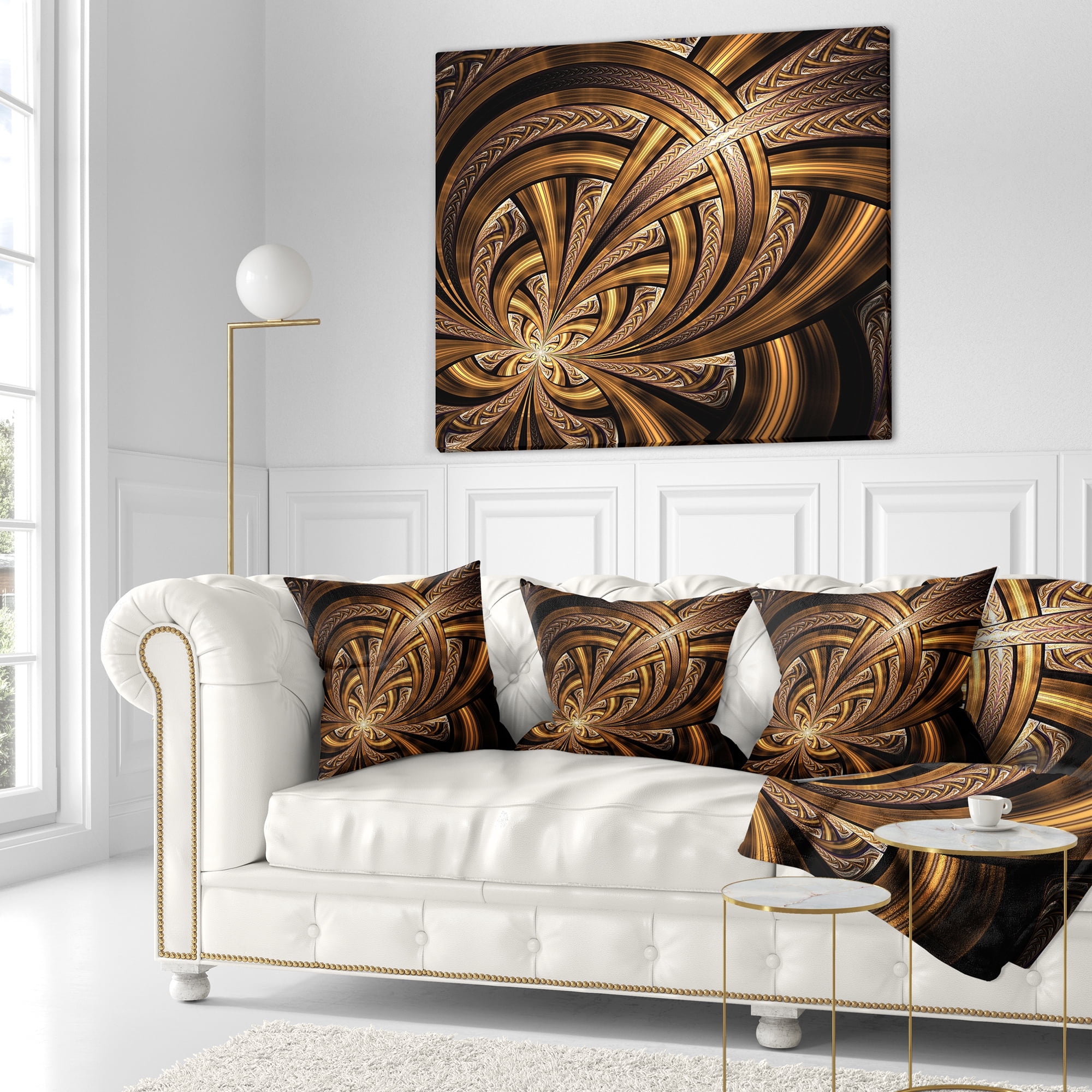 Designart Dark Orange Fractal Flower - Abstract Throw Pillow - 18x18