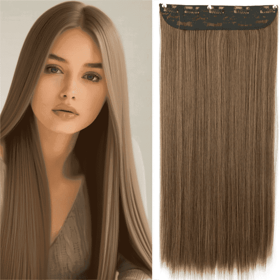 Morovan Elegant 22"(56cm) Longest Straight Natural brown 3/4 Full Head One Piece 5 Clips Clip in Hair Extensions