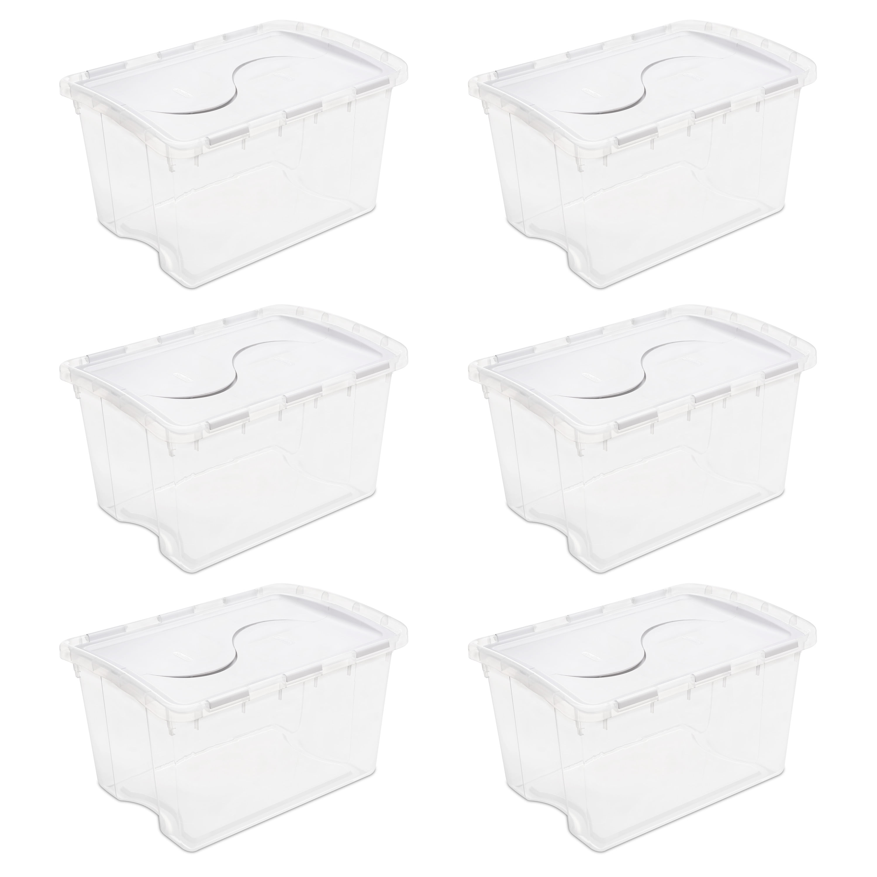 6 Pack 48 Qt 45 L Sterilite Clear Base Hinged Lid Storage Box Tote