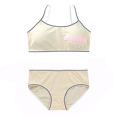 

Teens Girls 2Pcs Underwear Set Smile Letters Padded Cami Training Bra and Panty