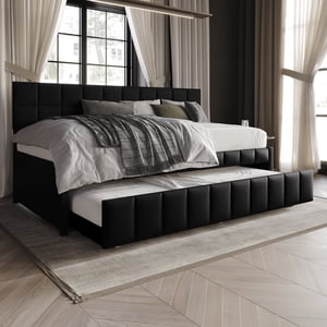 Castle Place Twin Velvet Daybed with Trundle, Black