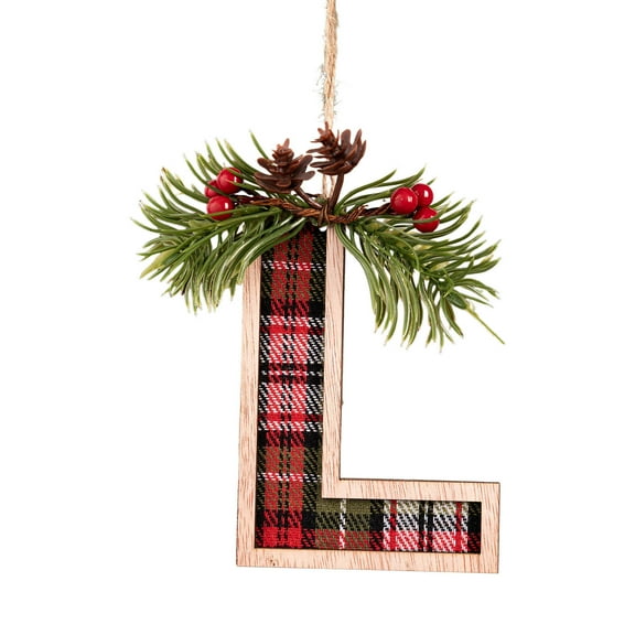 Uutvery 26 Letter Ornaments Christmas Tree Decoration,Buffalo Plaid Pattern Monogram Xmas Ornament,Monogram Letters Hanging Decor Xmas Tree Ornaments,Farmhouse Rustic Wooden Monogram Decoration