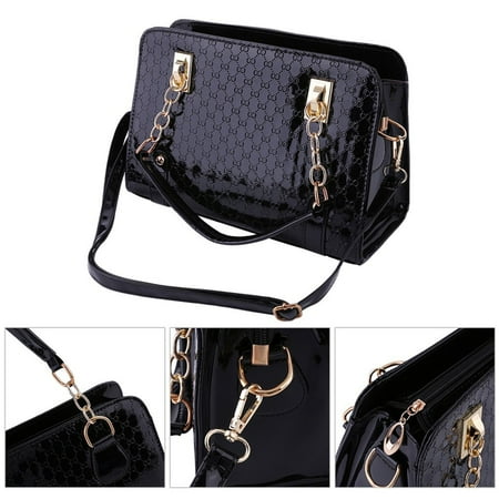 Embossed Fashion Tote - Fashion Women Tote Embossed Handbag Glossy Shoulder Bag PU Leather Black Classical Lady High Quality Messenger Hobo Bag