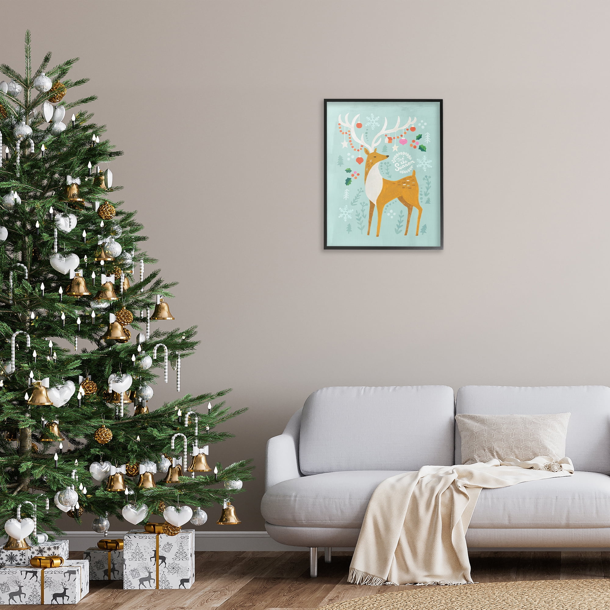 Stupell Industries Tis The Season Reindeer Holiday Painting Black Framed Art Prints Wall Art, 24 x 30