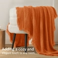thumbnail image 5 of Exclusivo Mezcla Knitted Twin Size Blanket with Fringes for Bed, Soft and Warm Textured Blanket for All Season, Lightweight Breathable Living Room Bedding, Burnt Orange, 60”x80”, 5 of 7