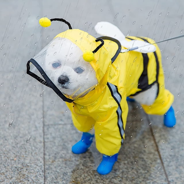 Bee Shape Pet Dog Raincoat with Reflective Stripe,Waterproof Breathable Rain Jacket,Rain Jacket Full Body Coverage with Hat,Cute Hooded Poncho for Small Medium Dog (Yellow, XXL)