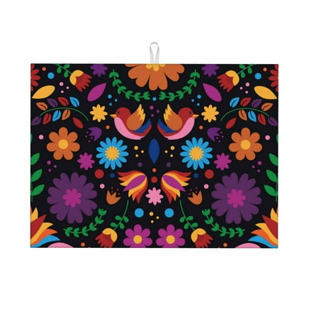

Dish Drying Mat Colorful Floral2 Highly Absorbent Microfiber Drying Mat Kitchen Counter or Sink Drawer Liner 16x18 Kitchen Drying Mat Coffee Mat Kitchen Essentials