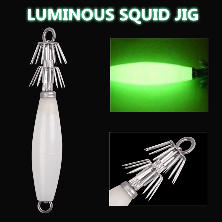 OROOTL Luminous Squid Fishing Jig Hooks, 10pcs Glow Squid Hooks Saltwater  Fishing Bait Lure Hook Squid Jig Baits with Tackle Box 