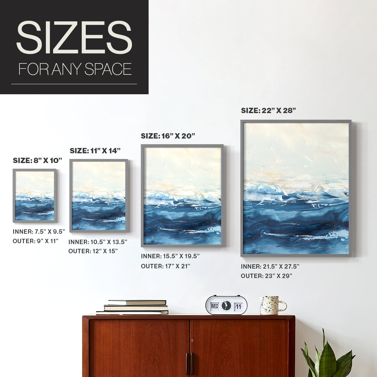 Wave after Wave II Framed Print in Gray Solid Wood 16 x 20 Framed Print