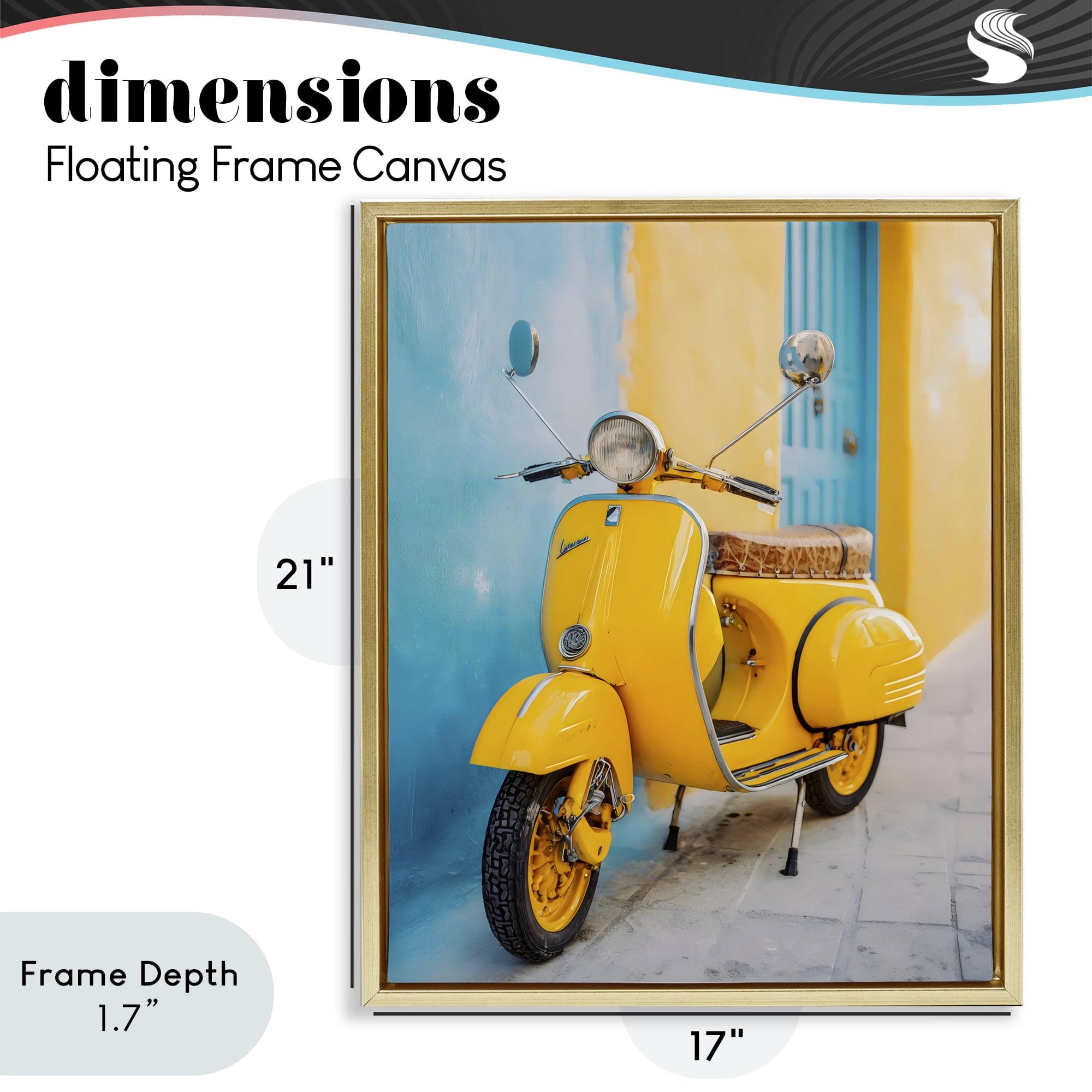 Stupell Industries Sunny Ride Vintage Moped Gold Framed Floater Canvas Wall Art, design by Franklyn Gregory
