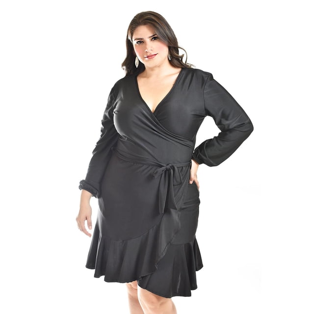 Vestido de satin Roman Fashion envolvente Tallas Extras 4351 Negro 36