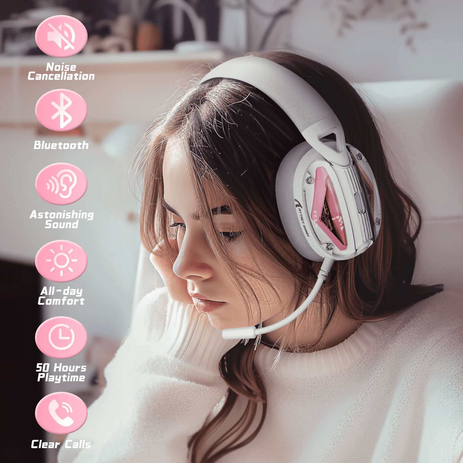 ATTACK SHARK L60 Ultra-Light Tri-Mode Gaming Headset Ultra-Light Tri-Mode Wireless Gaming Headset for PC/PS4/Xbox
