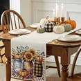 thumbnail image 3 of ERUNPONLY Fall Floral Table Runner - 108 Inch Long Thanksgiving Autumn Sunflower Pumpkin Leaves Beige Cotton Linen Dress Scarves Farmhouse Table Runner for Kitchen Dining, Coffee Table, 13" x 108", 3 of 8