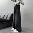thumbnail image 5 of EnJoCho Girls Cute Star Print Baggy Denim Pants Elastic Waist Pull On Jeans Straight Wide Leg Casual Trousers for Kids 6-14 Years Stretch Comfortable Pants Jeans Loose Fit Fashion Trendy, 5 of 7