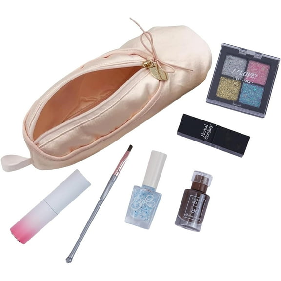 LuckySunDecorQZ Ballet Shoe Fabric Cosmetic Bags with Zipper, Pink, 1 Piece