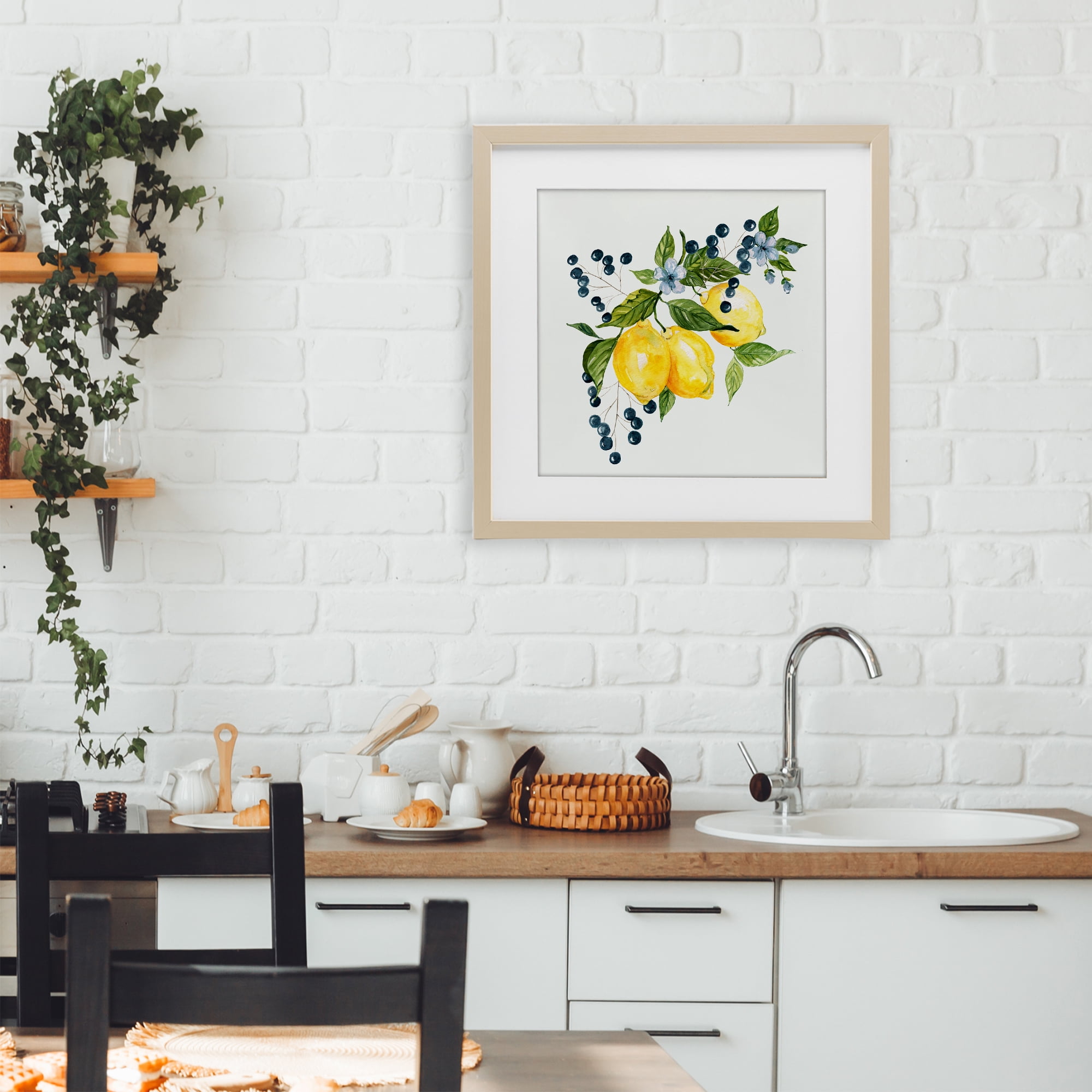 Stupell Industries Lemon Branch with Berries Birch Framed Print Under Glass, design by Livi Finn