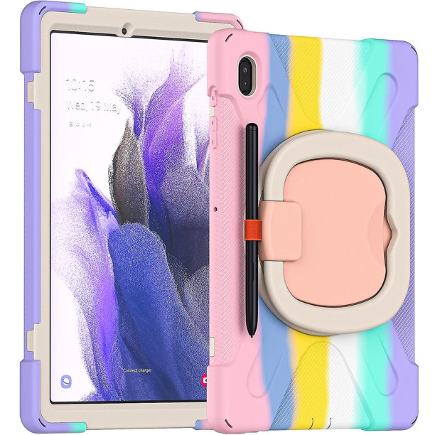 Funda protectora de color para Samsung Tab S7 Fe de 12,4 pulgadas con soporte para bolígrafo, anillo ajustable grande y protección contra golpes.