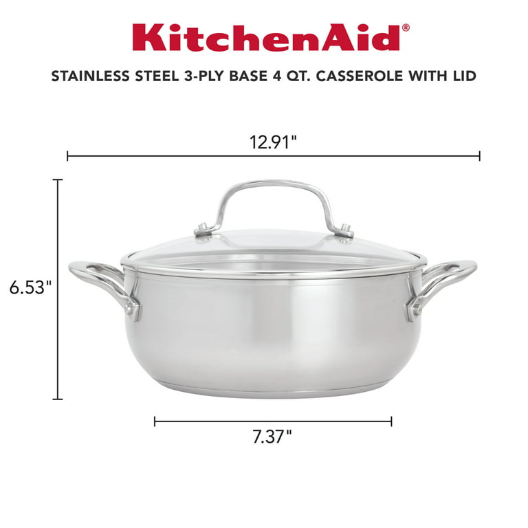 KitchenAid Stainless Steel Casserole with Lid, 4-Quart, Brushed Stainless  Steel & Reviews