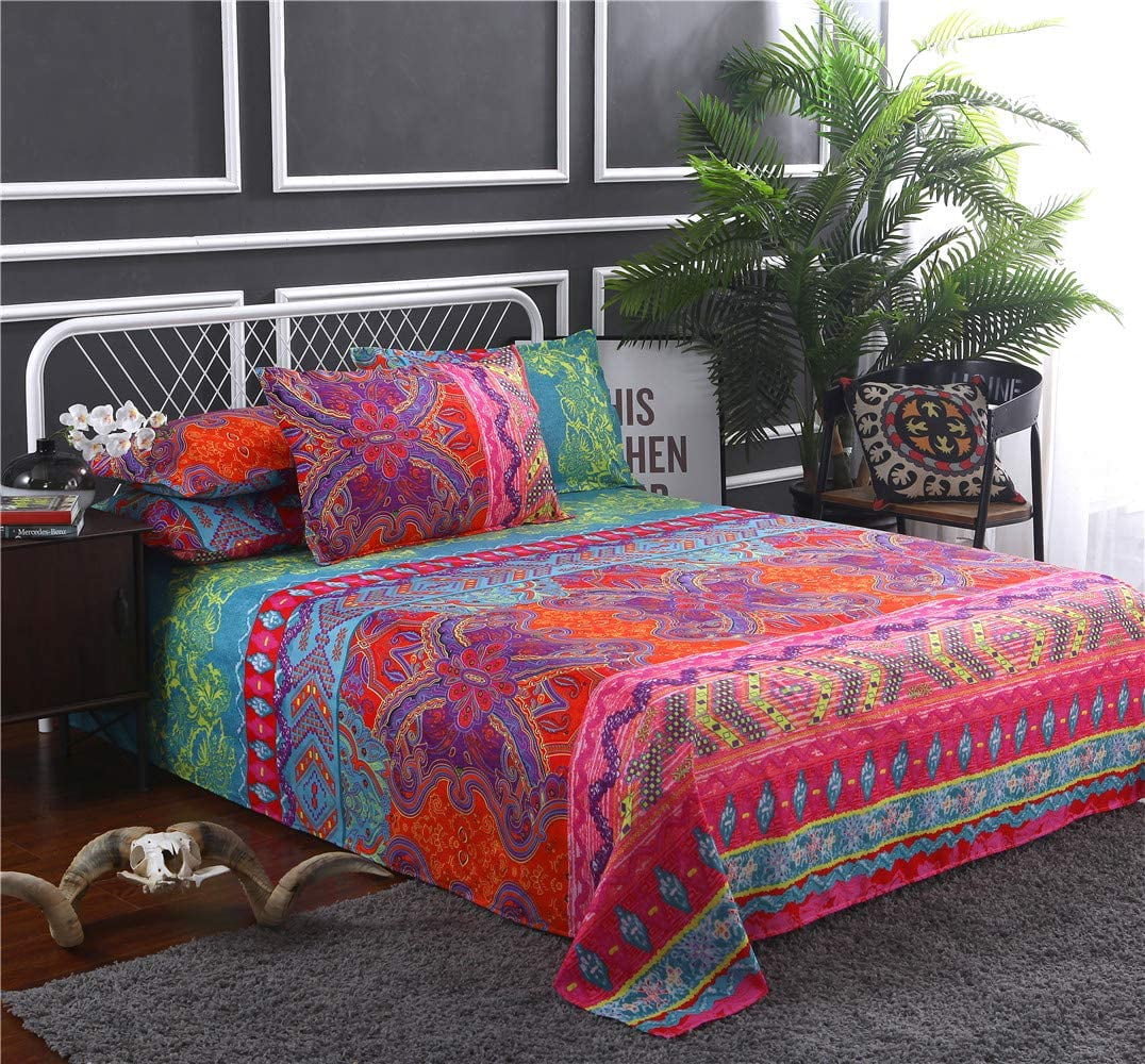 Bohemian Boho Duvet Cover Set Colorful Striped Exotic Floral