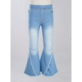 thumbnail image 3 of Ocealan Kids Girls Elastic Waist Flare Jeans Ripped Fitted Denim Pants Raw Hem Bell Bottom Pants Light Blue 12, 3 of 5