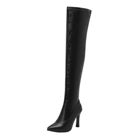 

Winter Chelsea Boots for Women Warm Plush Boots Half Zipper High Heel Pointed Toe Slim Fit Over Knee Long Boots High Barrel Boots Knee High Boots(Size:8.5)