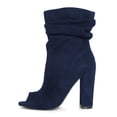 thumbnail image 2 of FSJ Women Fashion Slouch Peep Open Toe Ankle Boots Chunky High Heel Side Zipper Booties Stylish Parties Dressy Shoes Size 10 Navy, 2 of 4